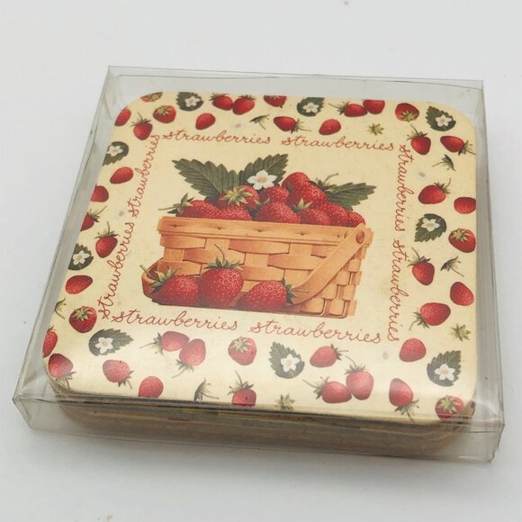 Longaberger Basket & Fruit Themed Cork Coasters Set Of 4 New - Picture 7 of 7
